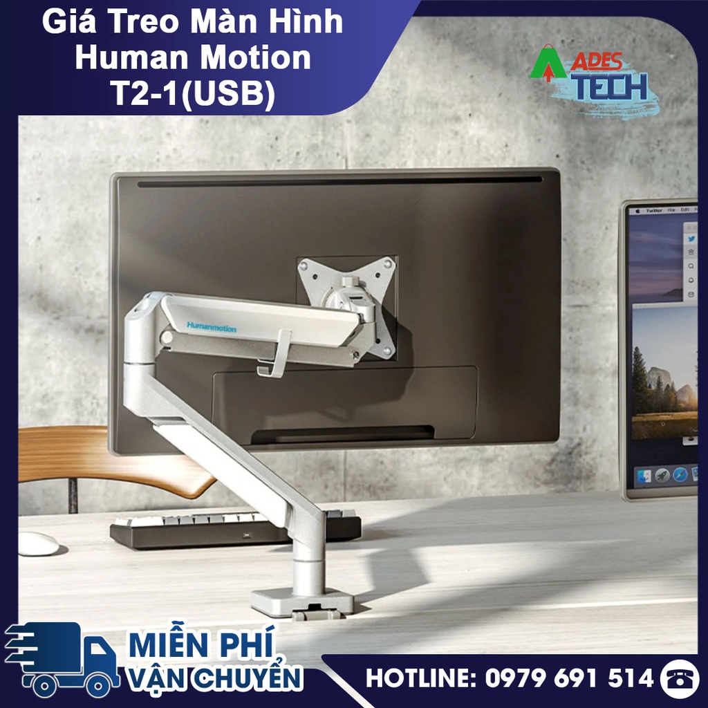 Giá Đỡ Màn Hình Máy Tính HUMAN MOTION T2-1 / T2-1U Tích Hợp Chân USB | Arm Monitor