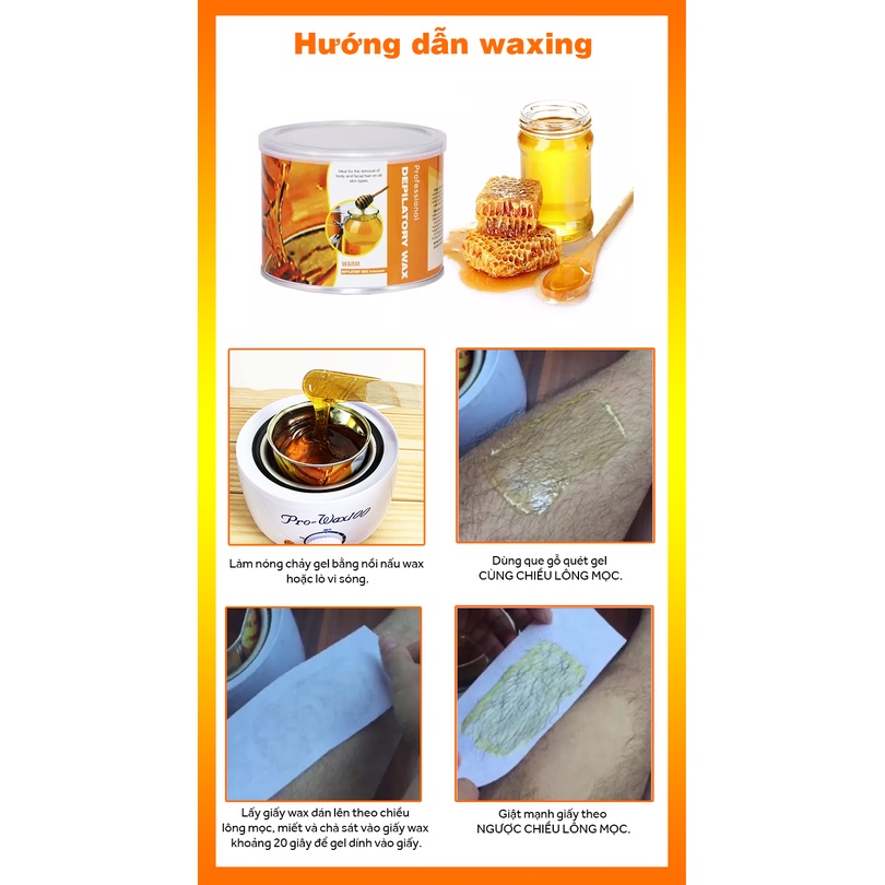 [400g] Gel wax lông mật ong chuyên nghiệp TẶNG 10 QUE GỖ - Wax tẩy lông nách, wax lông vùng kín, lông chân tay