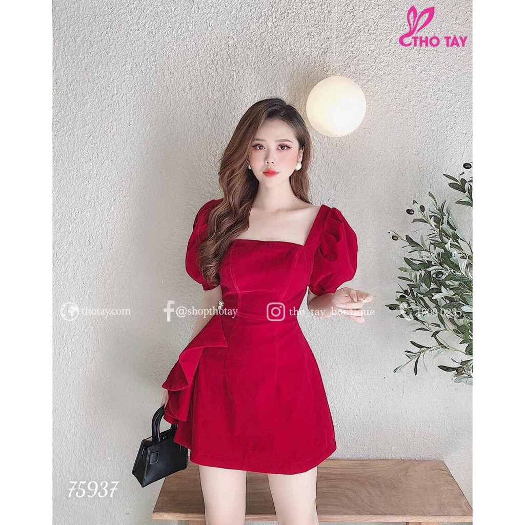 ĐẦM XÒE DỰ TIỆC CỔ VUÔNG XOẮN EO DỄ THƯƠNG