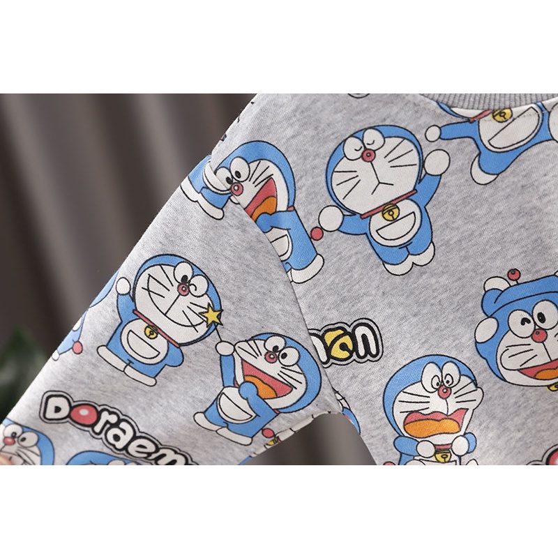 Áo thun tay dài vải cotton in hoạt hình Doraemon dễ thương cho bé trai