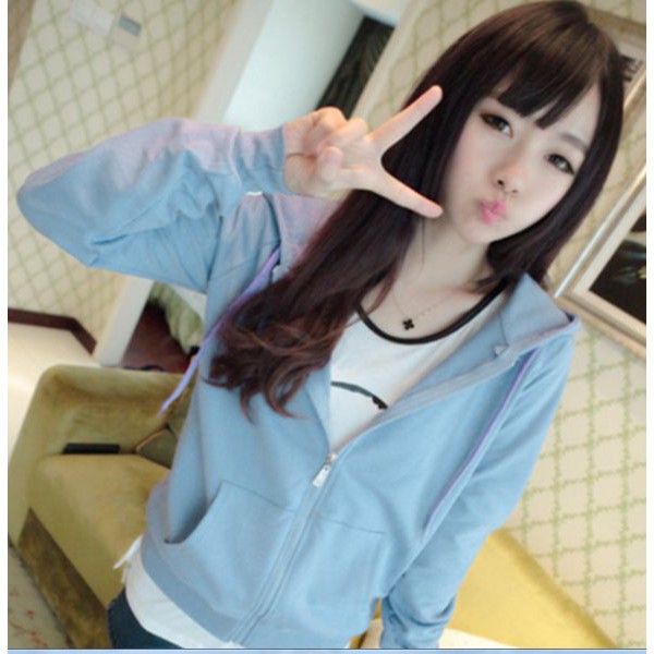 Áo Khoác Cardigan Tay Dài Màu Trơn Phối Khóa Kéo Phong Cách Hàn Quốc