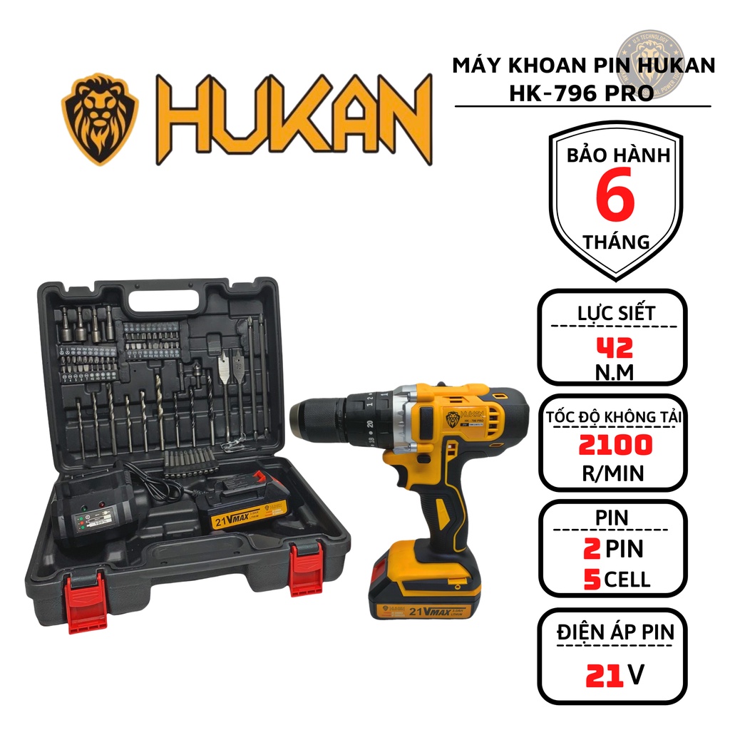 Máy Khoan Pin 13 Ly HUKAN HK-796 PRO 3 Chức Năng Moto 775 Theo Kèm Phụ Kiện
