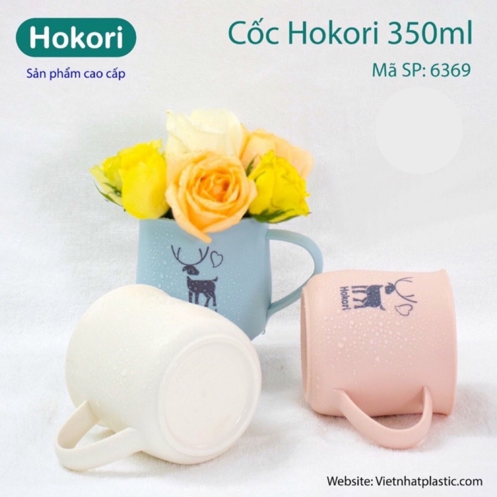 cốc nhựa lúa mạch hokori màu sắc tươi tắn, cốc nhựa uống nước có quai cầm