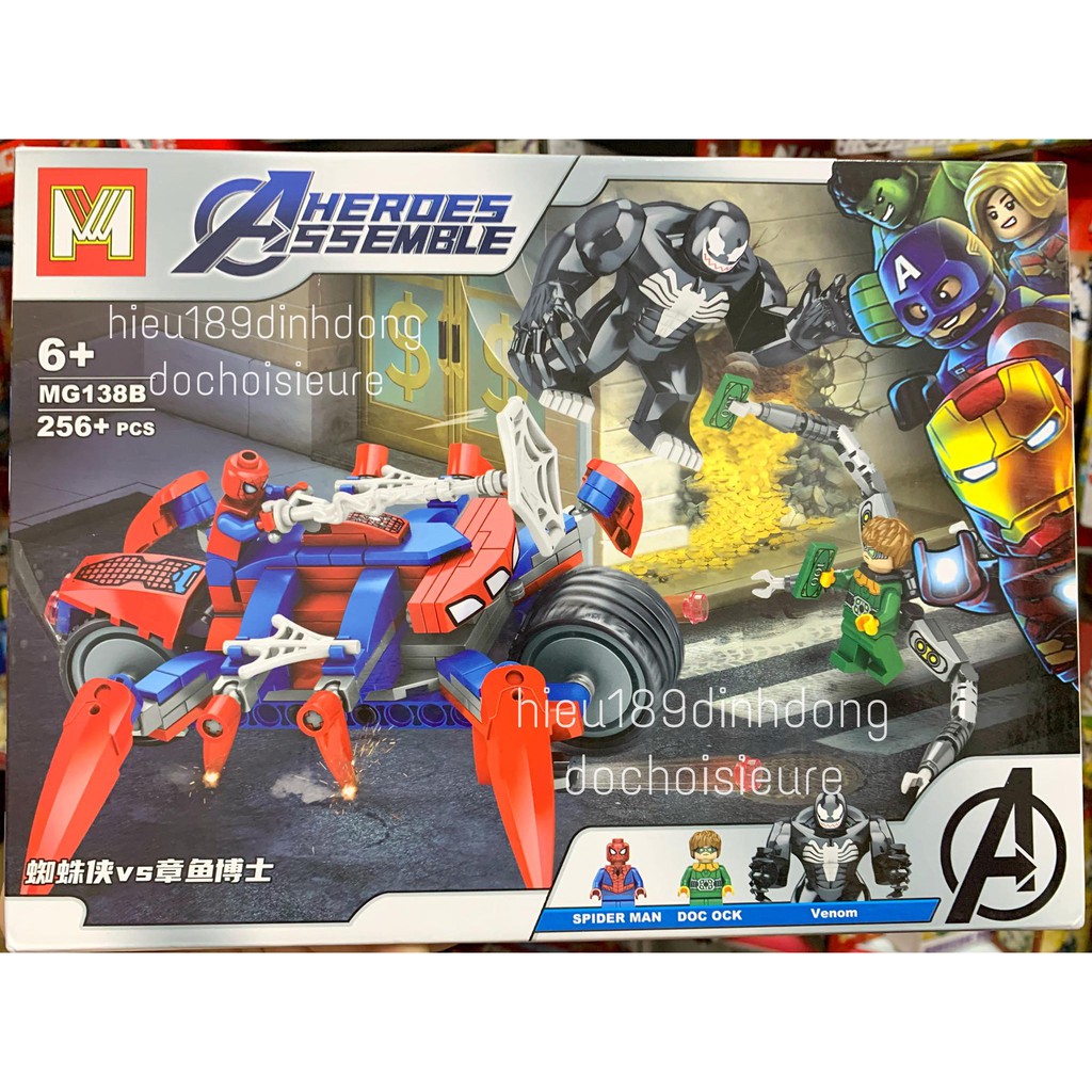 Lắp ráp xếp hình non Lego siêu anh hùng mg 138 mẫu b : Siêu xe máy moto của người nhện đại chiến venom 256+ mảnh