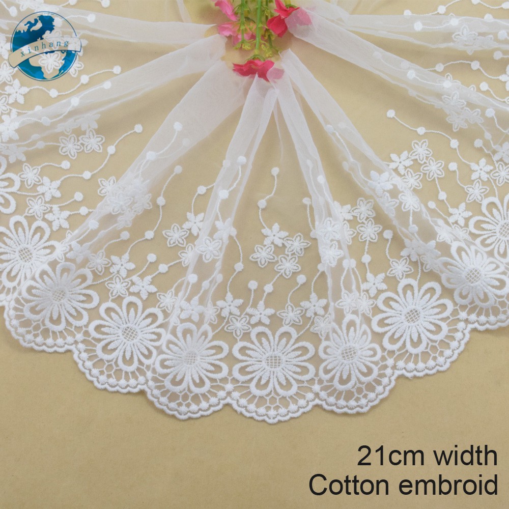 Vải Ren cotton Rộng 21cm Dùng May Đầm mini 3747