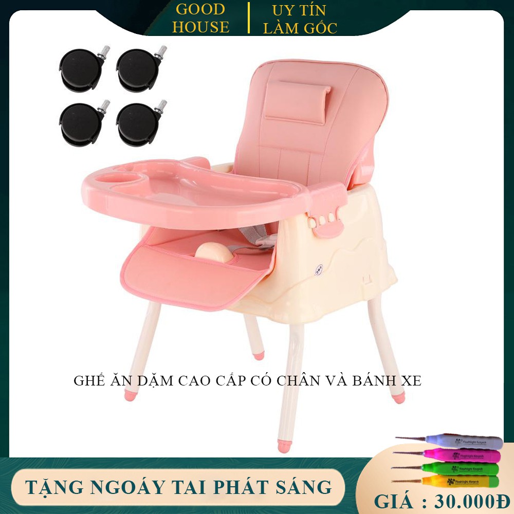Ghế ăn dặm, ghế tập ăn cao cấp cho bé có bánh xe, đệm ghế, chân ghế. Có thể thay đổi chiều cao ghế. Bảo hành 6 tháng.