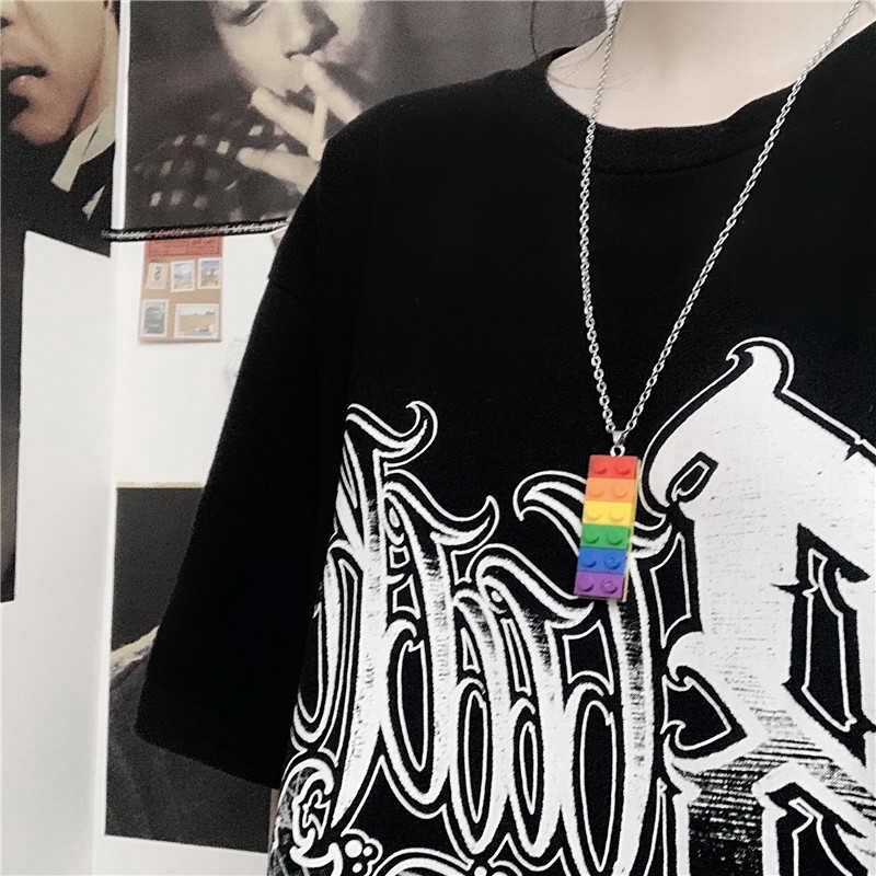 Dây chuyền mặt hình mảnh lắp ráp màu sắc cầu vồng độc đáo cho nam và nữ