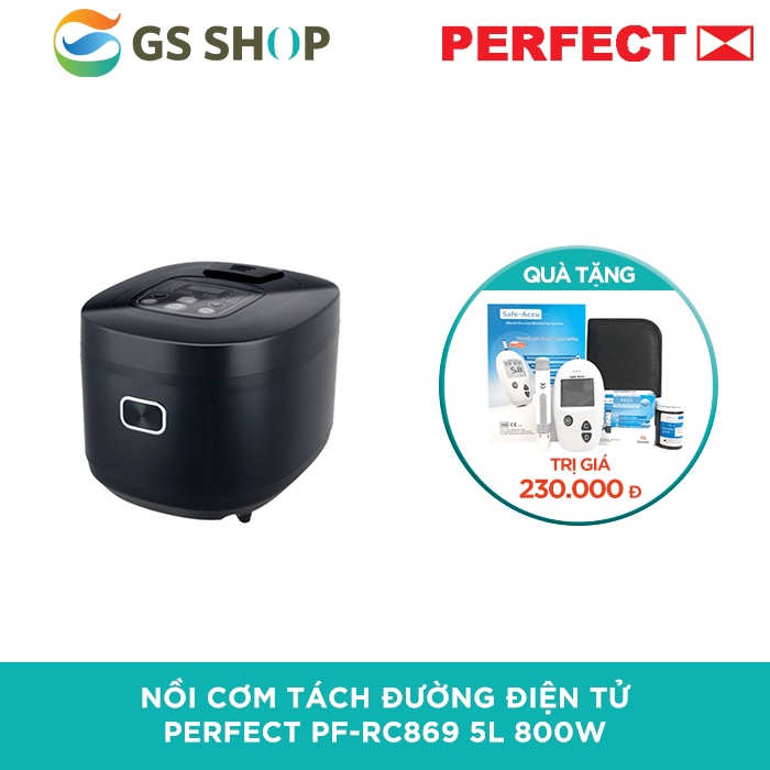 Nồi cơm tách đường điện tử Perfect PF-RC869 5L 800W (Màu đen) | TẶNG: Máy đo đường huyết Sinocare