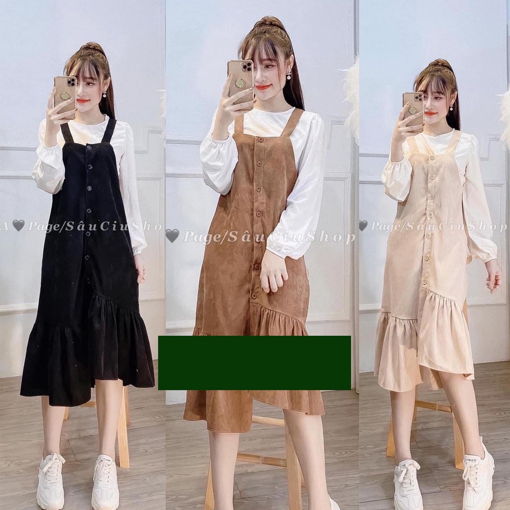 Sét Váy Yếm Bầu Dài Tay,Chất Nhung Tăm,Váy Bầu Đi Chơi,Dự Tiệc Công Sở Thu Đông V0014 Mama Store99