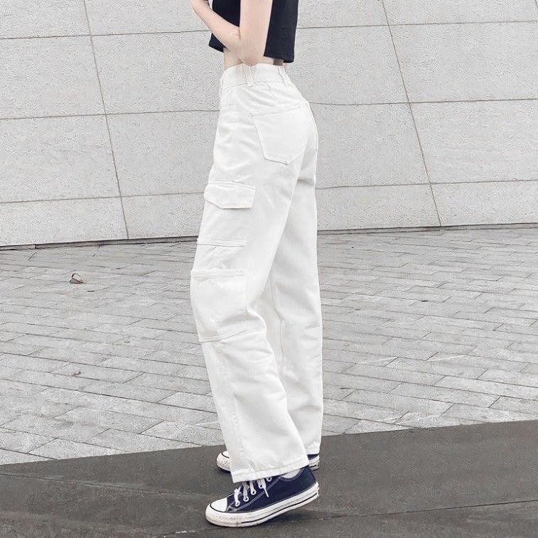 Quần Jean nữ túi hộp ống rộng lưng cao màu trắng Don't Kill My Vibe | DKMV White 2 Box Jean !