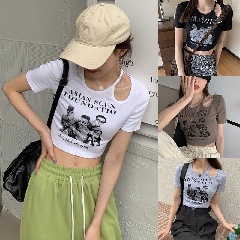 Áo Croptop Ngắn Tay In Họa Tiết Xinh Xắn Theo Phong Cách Hàn Quốc Dành Cho Nữ | BigBuy360 - bigbuy360.vn