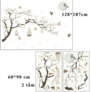 decal dán tường hoa đào trắng