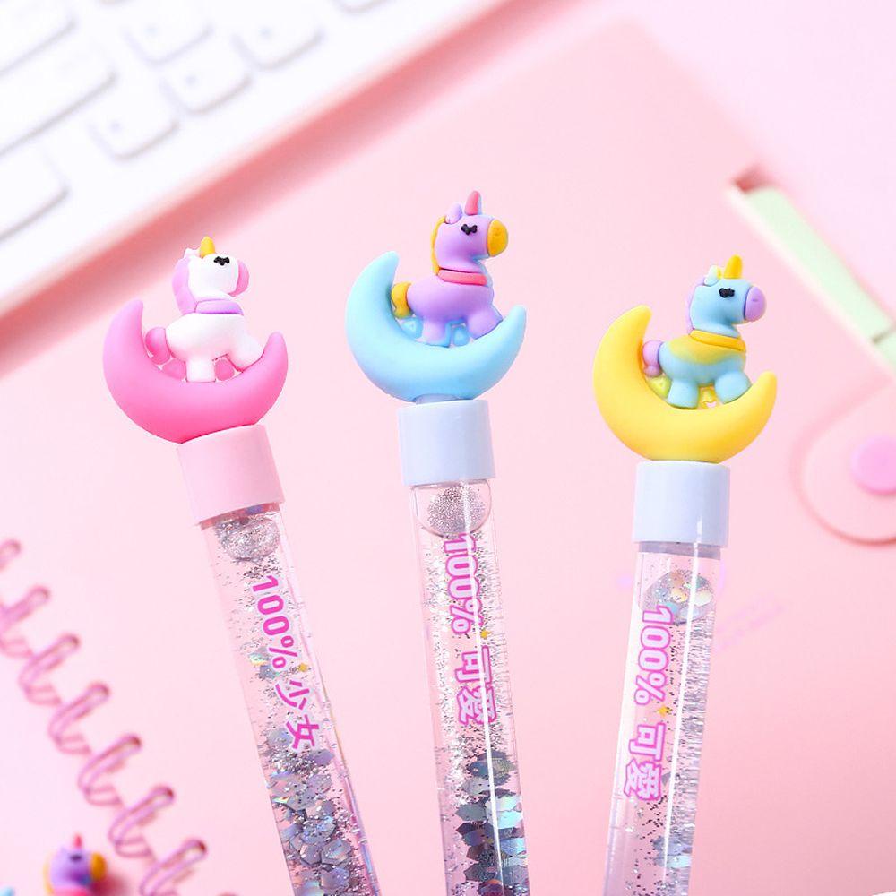 Bút Mực Gel Hình Kỳ Lân / Mặt Trăng Hoạt Hình Đính Kim Sa Sáng Tạo Cho Bé