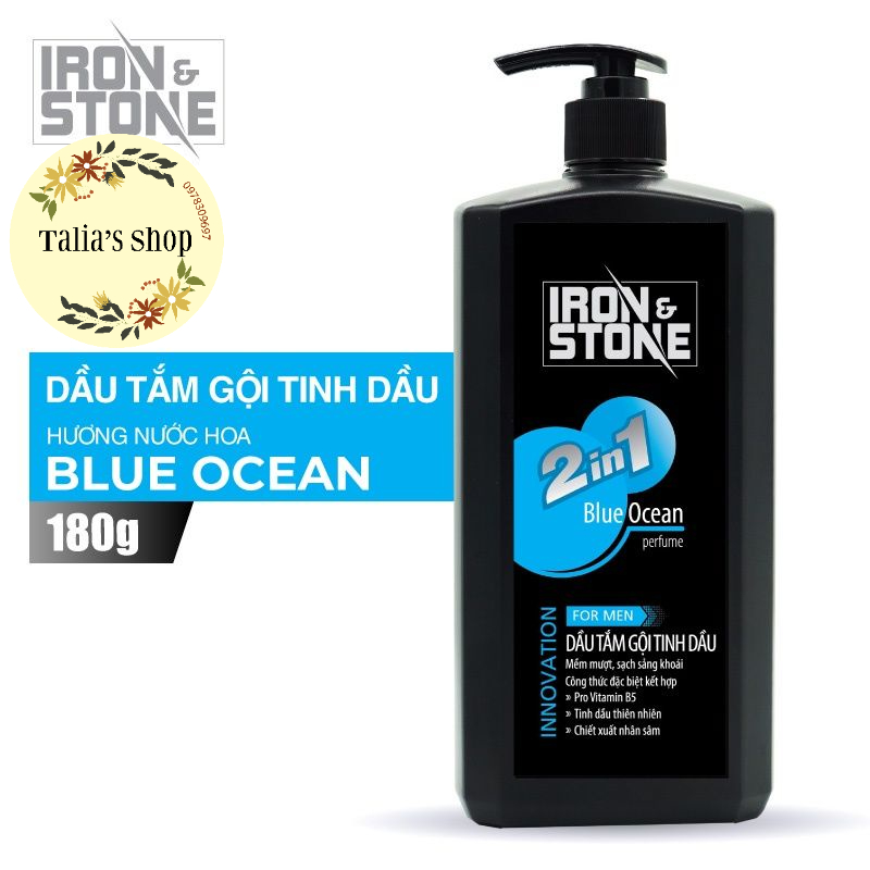 180g - Sữa tắm gội tinh dầu 2in1 Iron&amp;Stone Innovation hương Blue Ocean