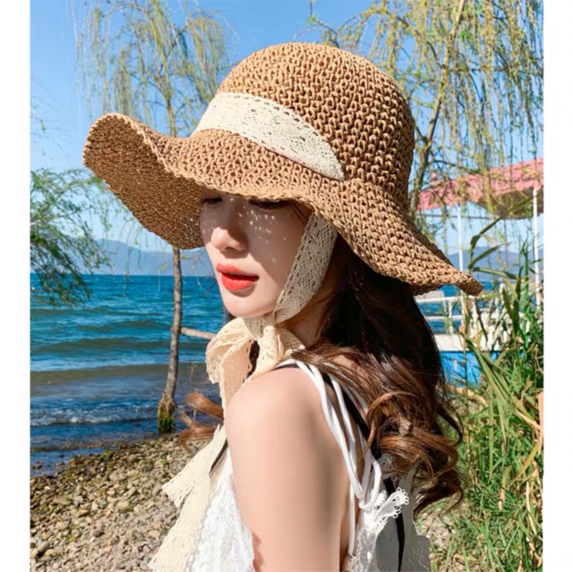 Mũ Cói Nón Cói Mềm Nơ Ren Siêu Dài [loại ren dài sẽ đắt hơn ren ngắn]