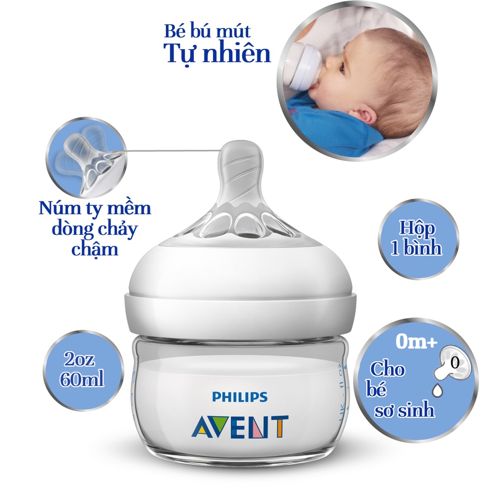 Philips Avent bình sữa mô phỏng tự nhiên 60ml cho bé sơ sinh SCF039/17