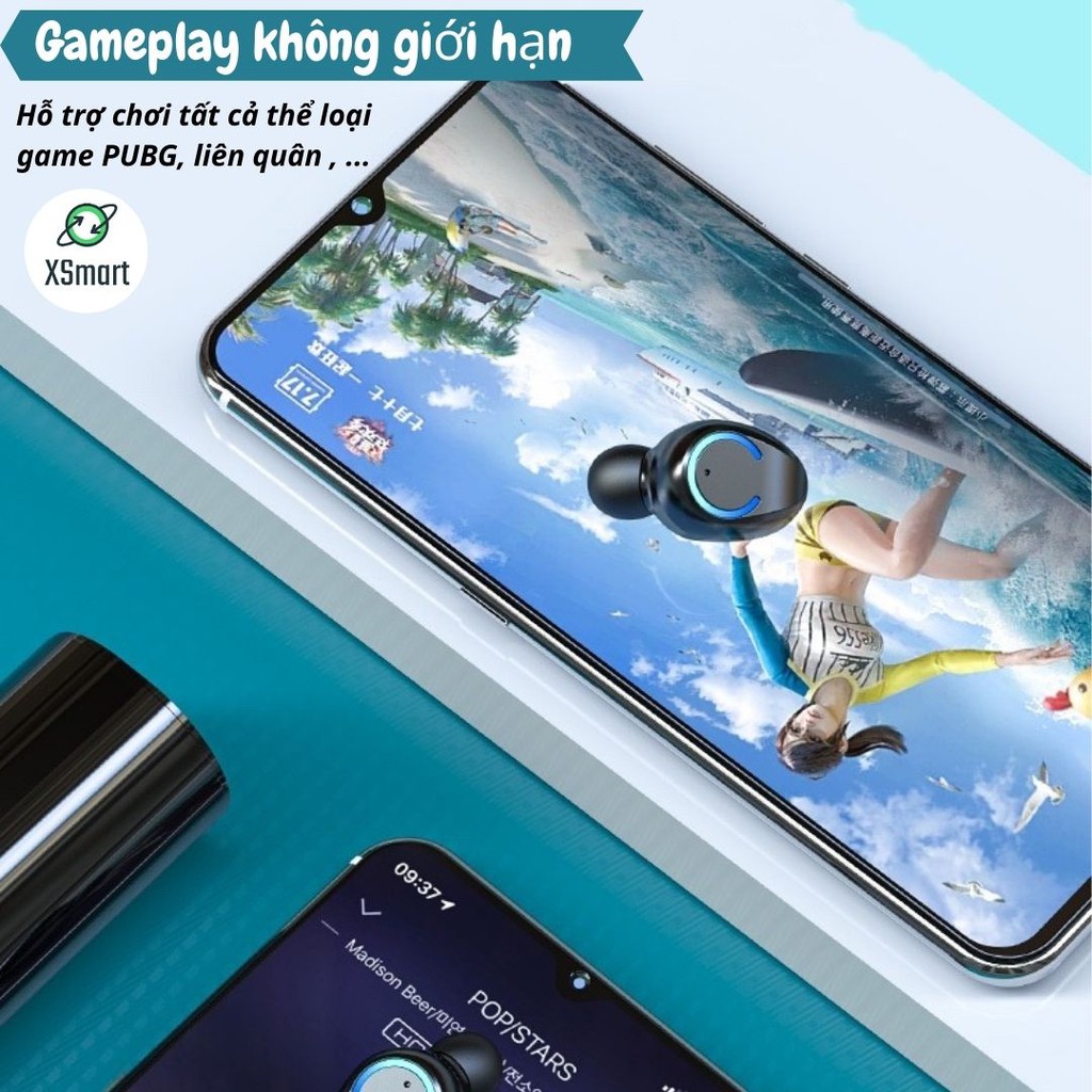 Tai nghe bluetooth không dây mini F96 New Pro Bass 2021, cảm ứng vân tay, nghe nhạc chơi game thể thao cho điện thoại