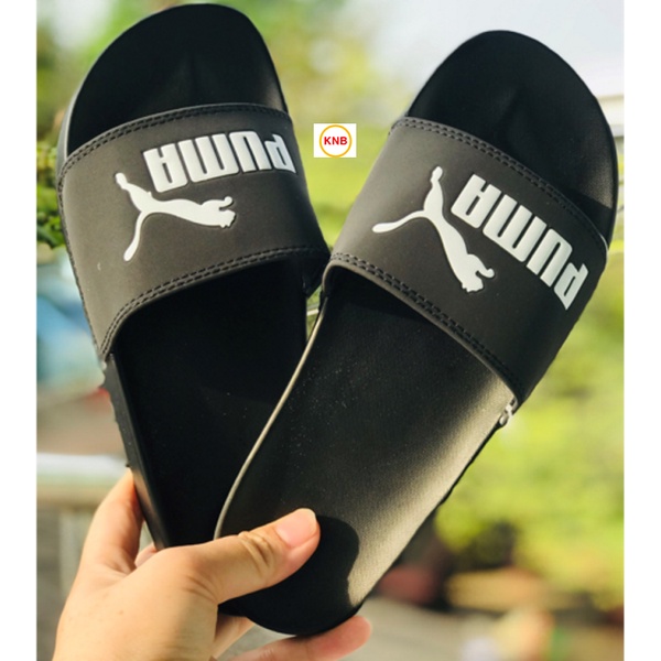 ♥️ Freeship+Ảnh Thật ♥️ Dép 𝙋𝙐𝙈𝘼 quai ngang nam nữ màu đen chữ in logo trắng