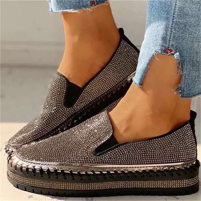 New One-foot Thick-soled Lazy Casual Rhinestone Korean All-match Flats