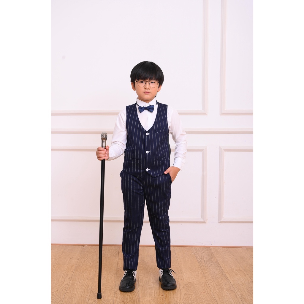Bộ vest bé trai kẻ sọc trắng cao cấp