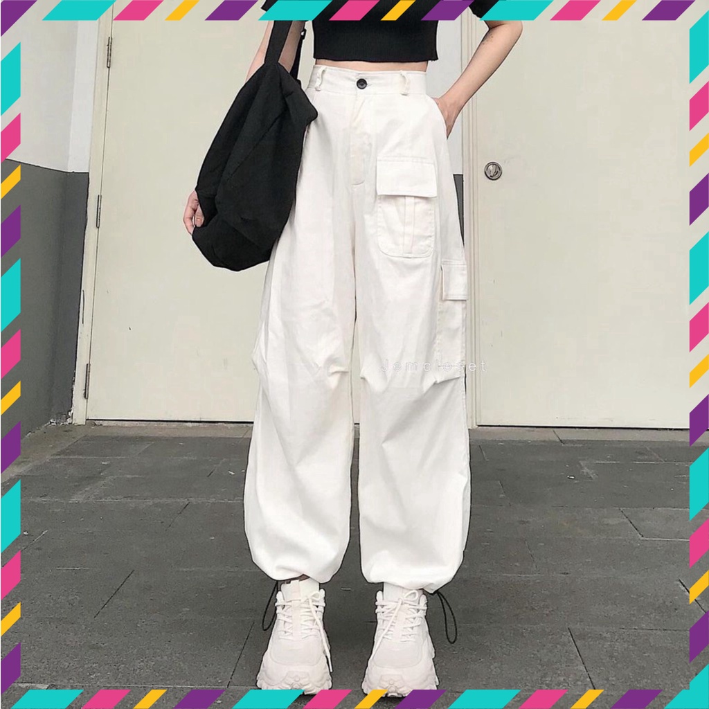 Quần Nữ Đẹp • Quần Jogger Dây Rút Túi Hộp Aseon ✨ Quần Baggy Kaki Trắng Mặc 2 Mới Suông Bo Khoá Kéo Cúc Cài Box Pant