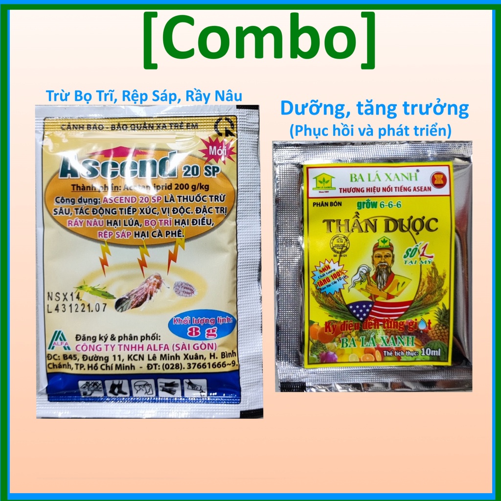 Bộ đôi Bảo vệ cây trồng khỏi Rệp Sáp, bọ tri~ và nhóm chích hút, kết hợp dưỡng cây Thần Dược (10ml)