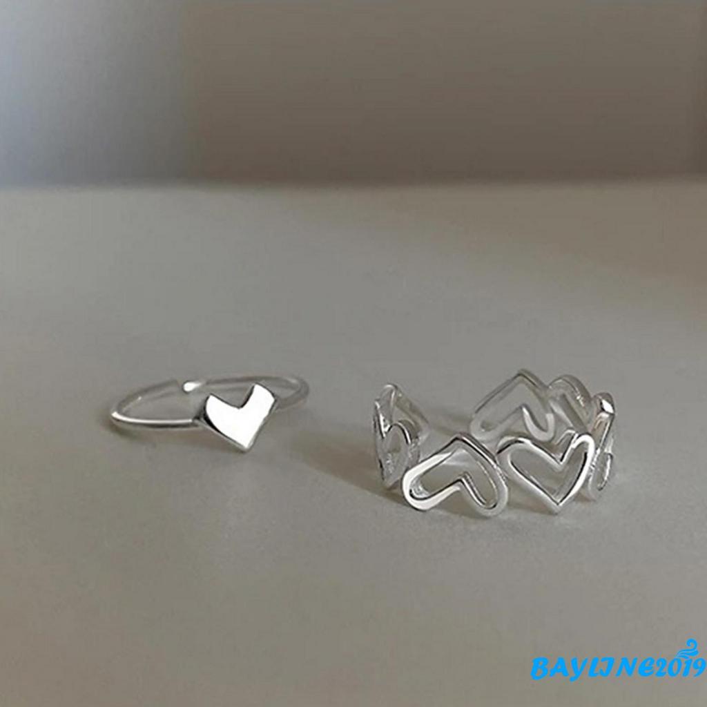 Set 2 nhẫn dạng hở điều chỉnh được kích thước trang trí trái tim thời trang dành cho nữ