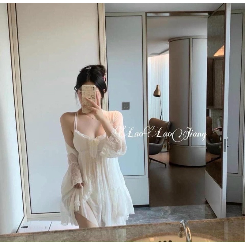 Sét Choàng Ngủ Cao Cấp Gồm Váy 3 Lớp Kèm Áo Choàng Ren, Chất Vải Mềm Cao Cấp Cho Nữ từ 40-60kg. | BigBuy360 - bigbuy360.vn