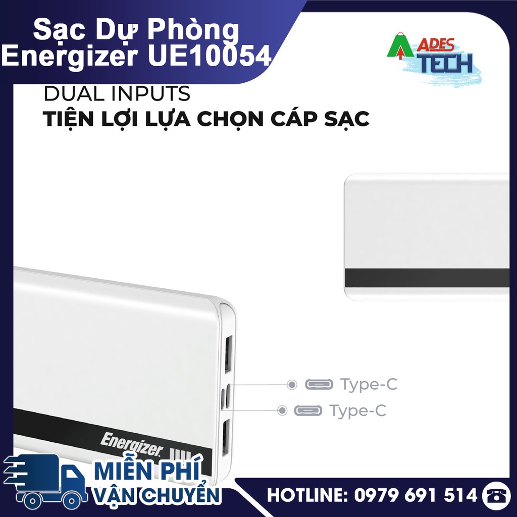 Sạc Dự Phòng Energizer UE10054 10,000mAh | Xạc Đa Thiết Bị | Bảo Hành 24 Tháng