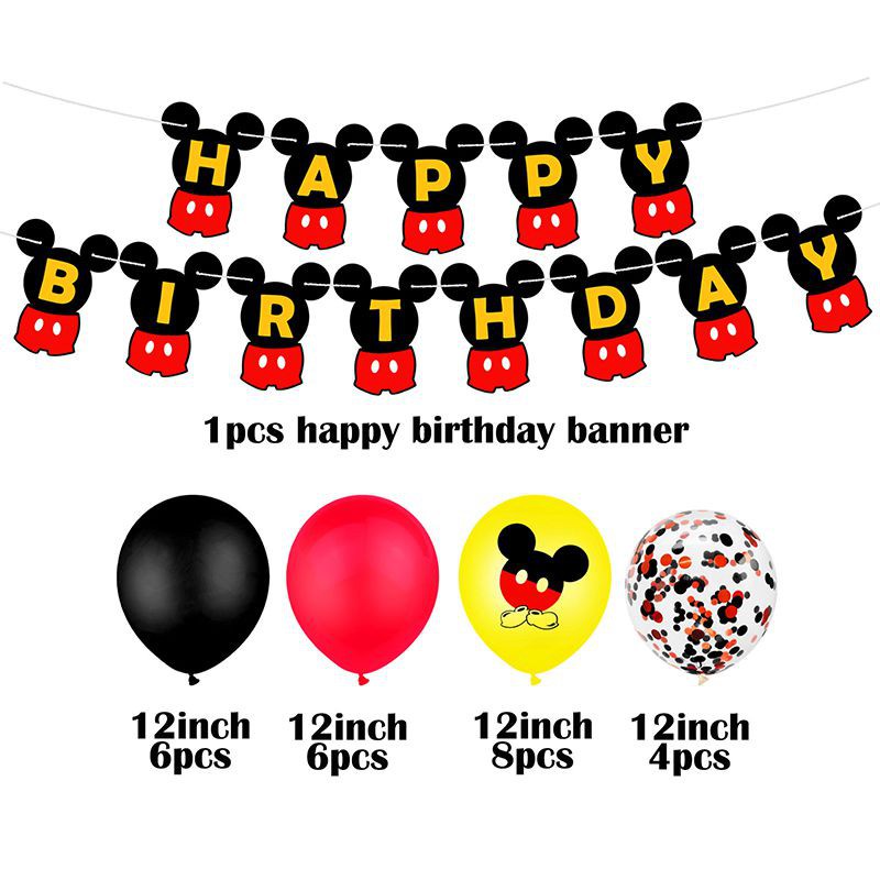Bộ Phụ Kiện Trang Trí Tiệc Sinh Nhật Chủ Đề Chuột Mickey
