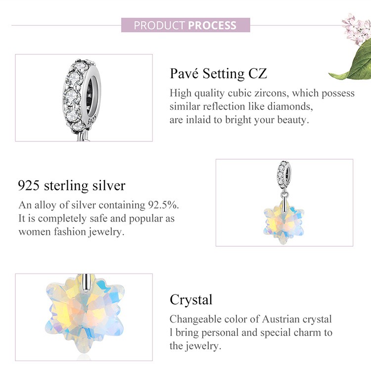 Hạt phụ kiện trang sức Bamoer Scc1979 hình bông tuyết nhiều màu bằng bạc 925 4.5mm dùng làm đồ trang sức thủ công