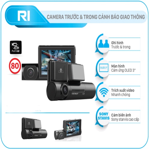 Camera hành trình VIETMAP R1, camera cảm ứng cảnh báo tốc độ, ghi hình trước và trong xe