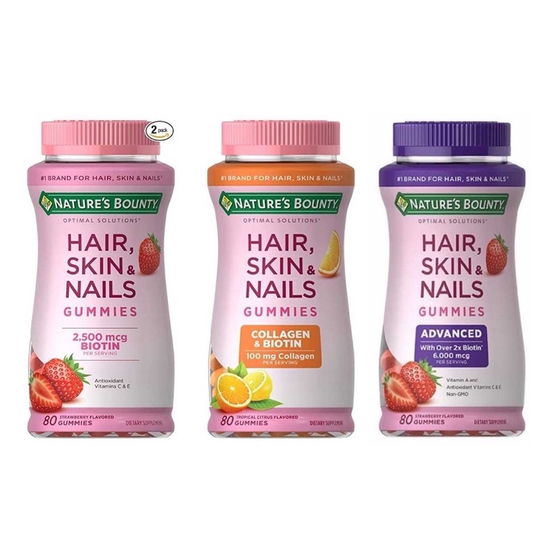 Kẹo dẻo mọc tóc Nature's Bounty hair skin nails gummies kẹo dẻo biotin tóc móng da