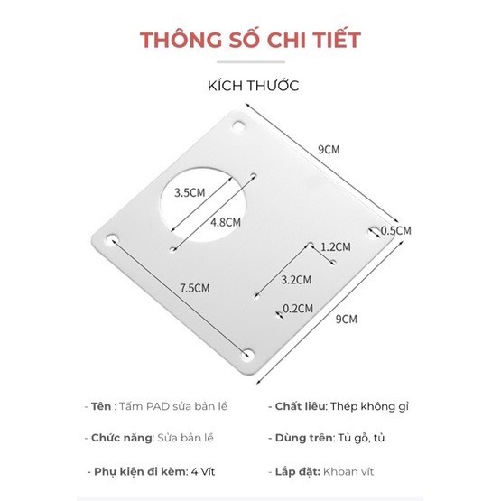 Miếng thép sửa bản lề tủ , miếng tấm Pát Pad thép vuông sửa bản lề tủ INOX