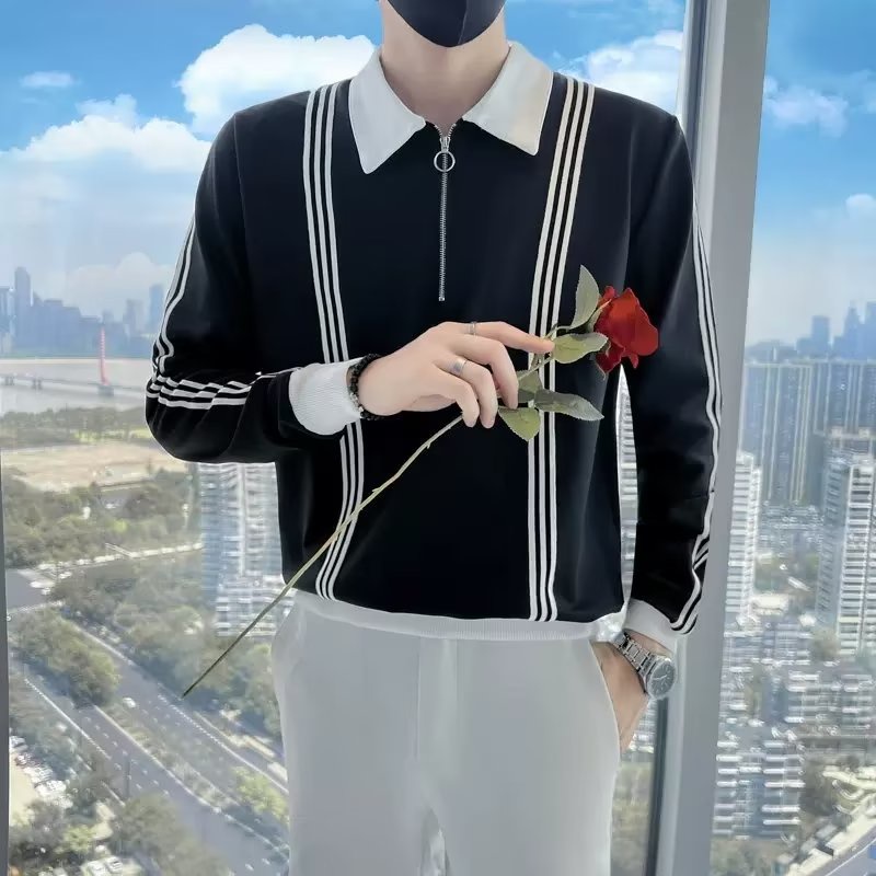 Áo polo sweater nam dài dáng rộng thiết kế đơn giản phong cách hàn quốc cho nam top áo len tay dài nam simple áo sweater nam fashion áo len cao cổ nam