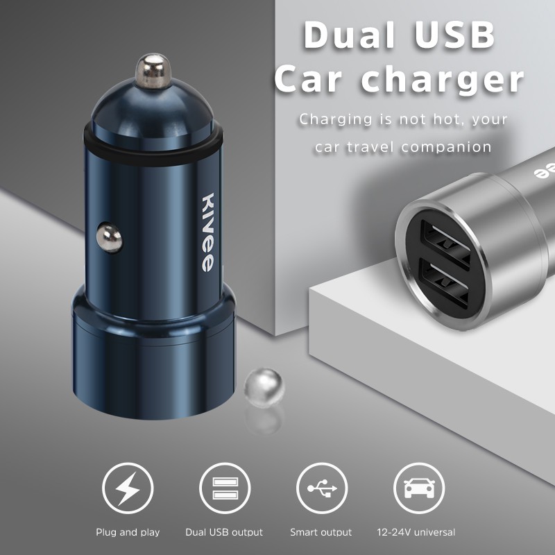 Bộ sạc ô tô KIVEE UT202 12W 2.4A QC3.0 Bộ chuyển đổi nhanh USB kép trên ô tô