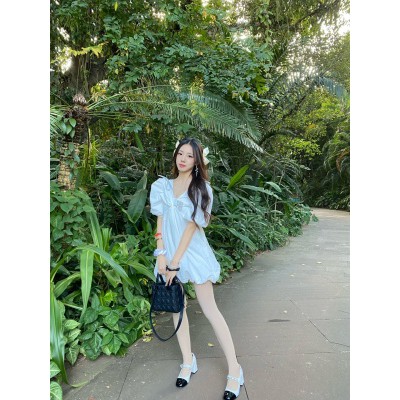 Đầm ulzzang babydoll tay phồng có nơ size S M