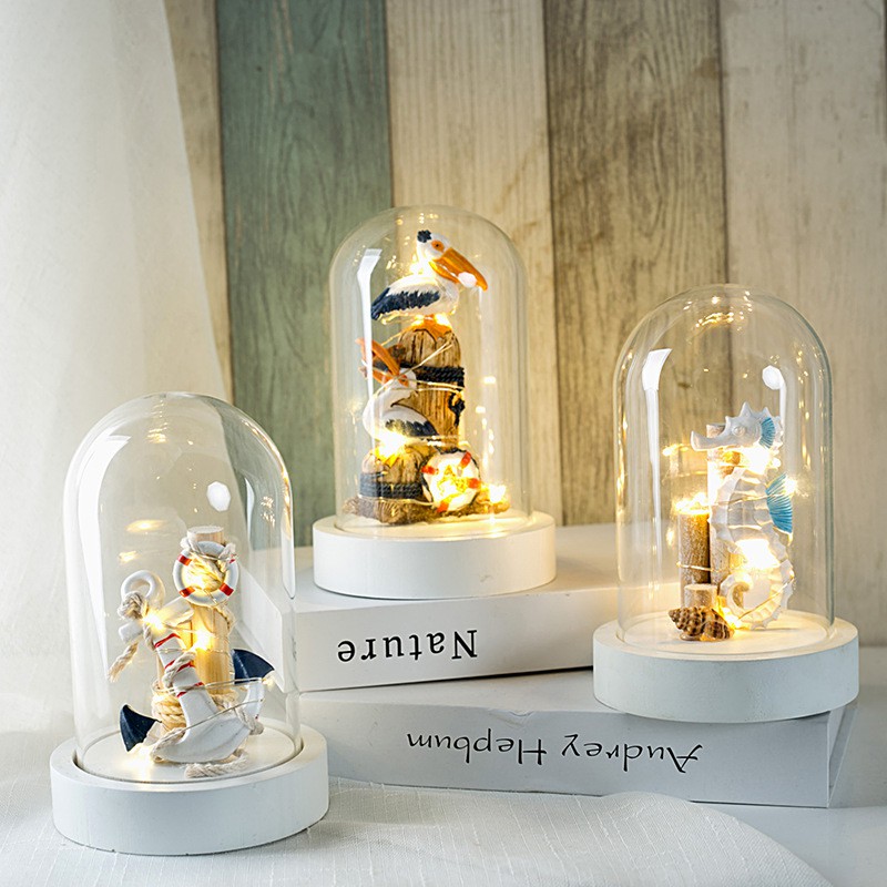 Đèn LED trang trí chụp lồng thủy tinh size 16.5cm - Decor đồ trang trí theo phong cách biển Địa Trung Hải
