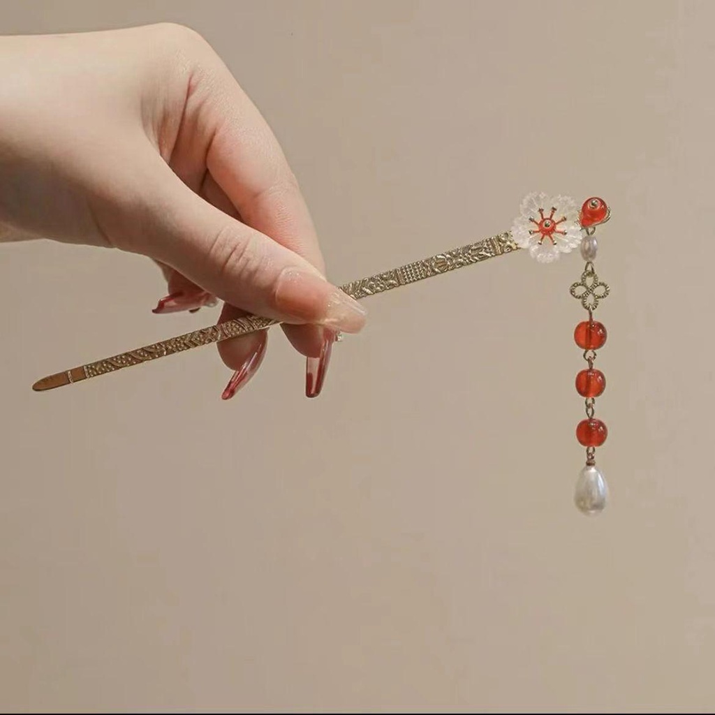 Trâm Cài Tóc Tua Rua Dài Bằng Kim Loại Hình Hoa Phong Cách Hanfu Cổ Điển Sáng Tạo Cho Nữ