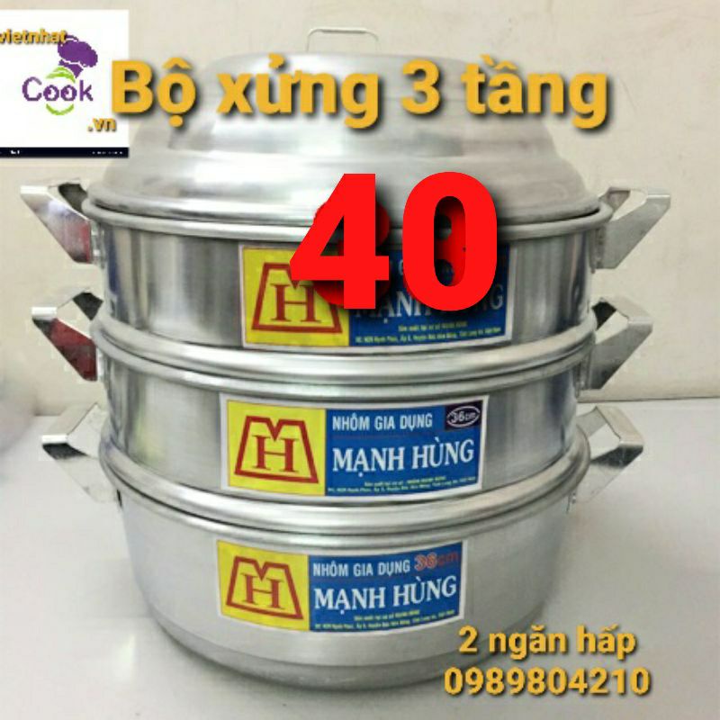 Bộ xửng hấp nhôm Mạnh Hùng size 40 đun bếp gas đun bếp từ