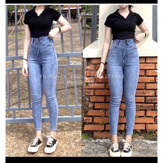 Set jeans dài lưng cao trơn + croptop petter