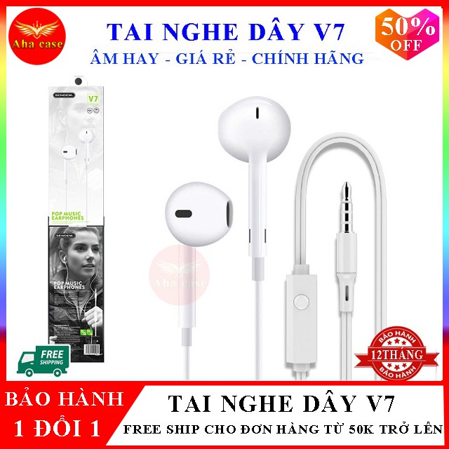 Tai nghe dây SD Design V7 - Âm thanh ấm, có mic, bảo hành Chính Hãng dài hạn 1 đổi 1 tai nghe điện thoại