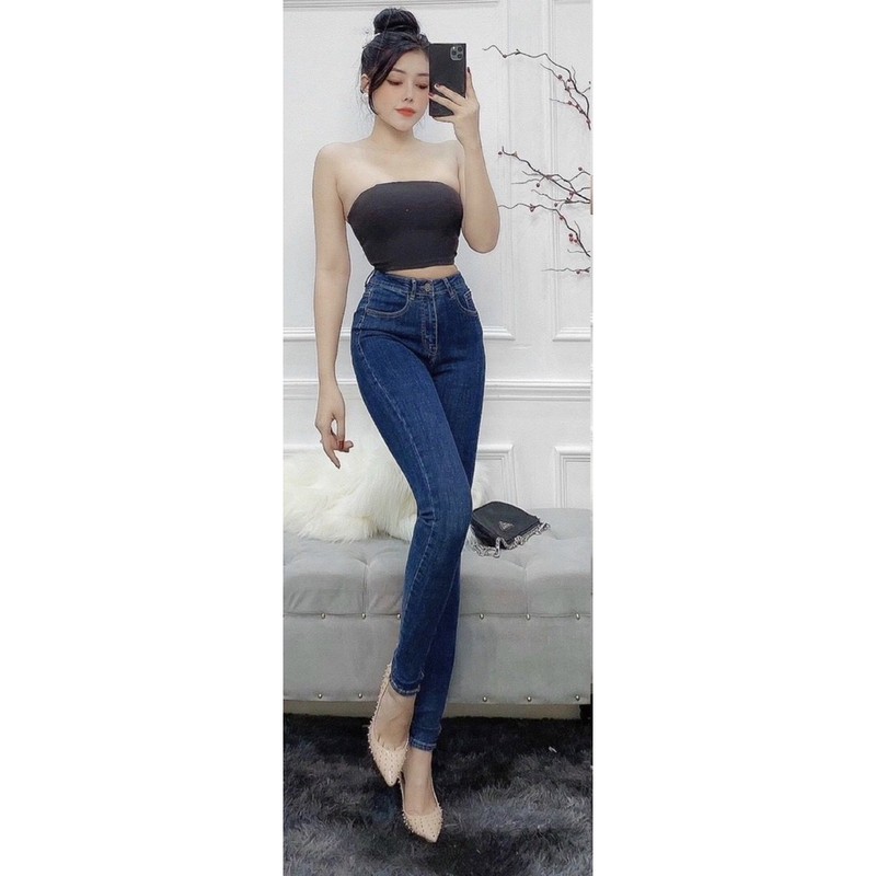 [32-36] Quần Jeans Lưng Thun Siêu Cao Trên Rốn ,XANH TRƠN, Co Giãn Mạnh, Tôn Dáng Gọn Eo Bụng