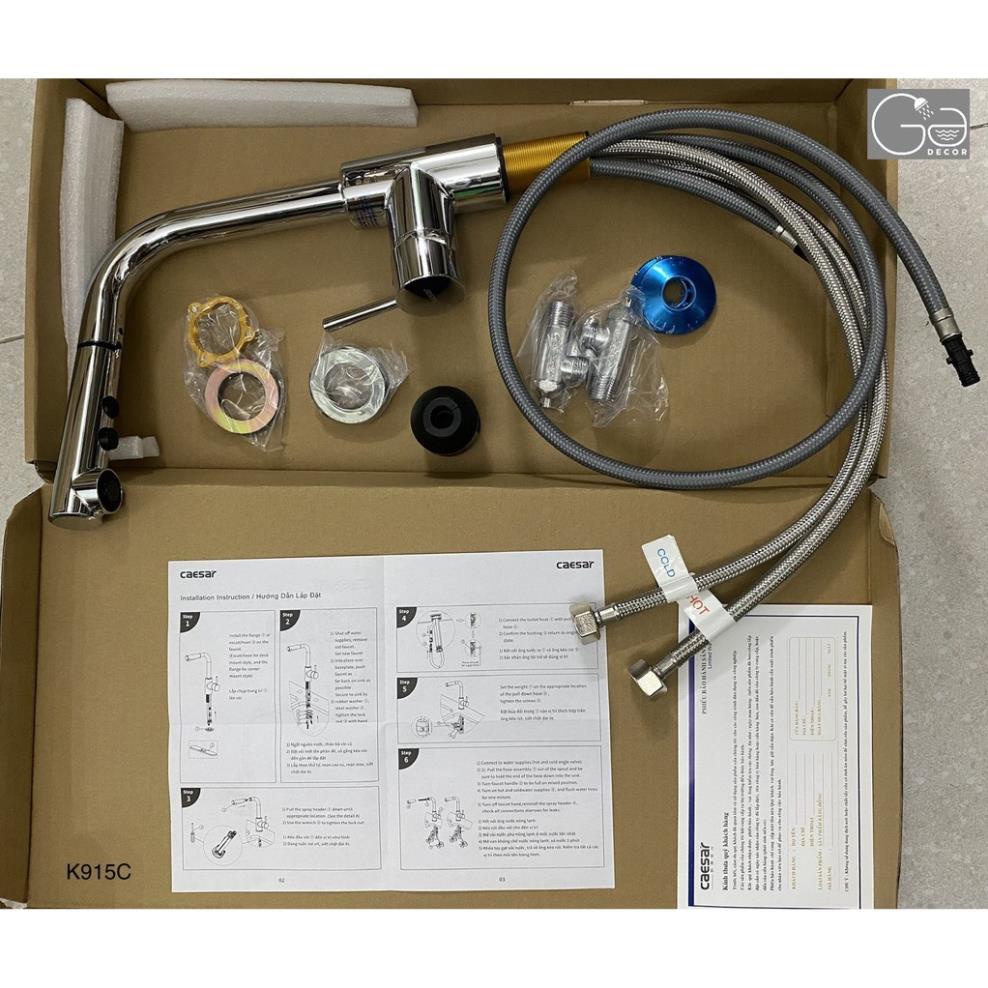 Vòi rửa chén bát nóng lạnh CAESAR K915C, Vòi bếp 2 đường nước, Cam kết chính hãng