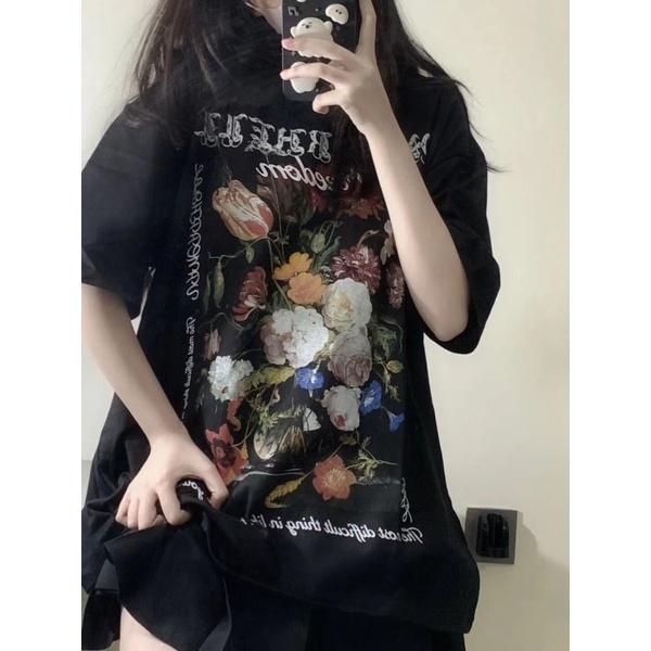 Áo Thun Tay Ngắn Dáng Rộng In Họa Tiết Phong Cách Retro Thời Trang Xinh Xắn Cho Nữ