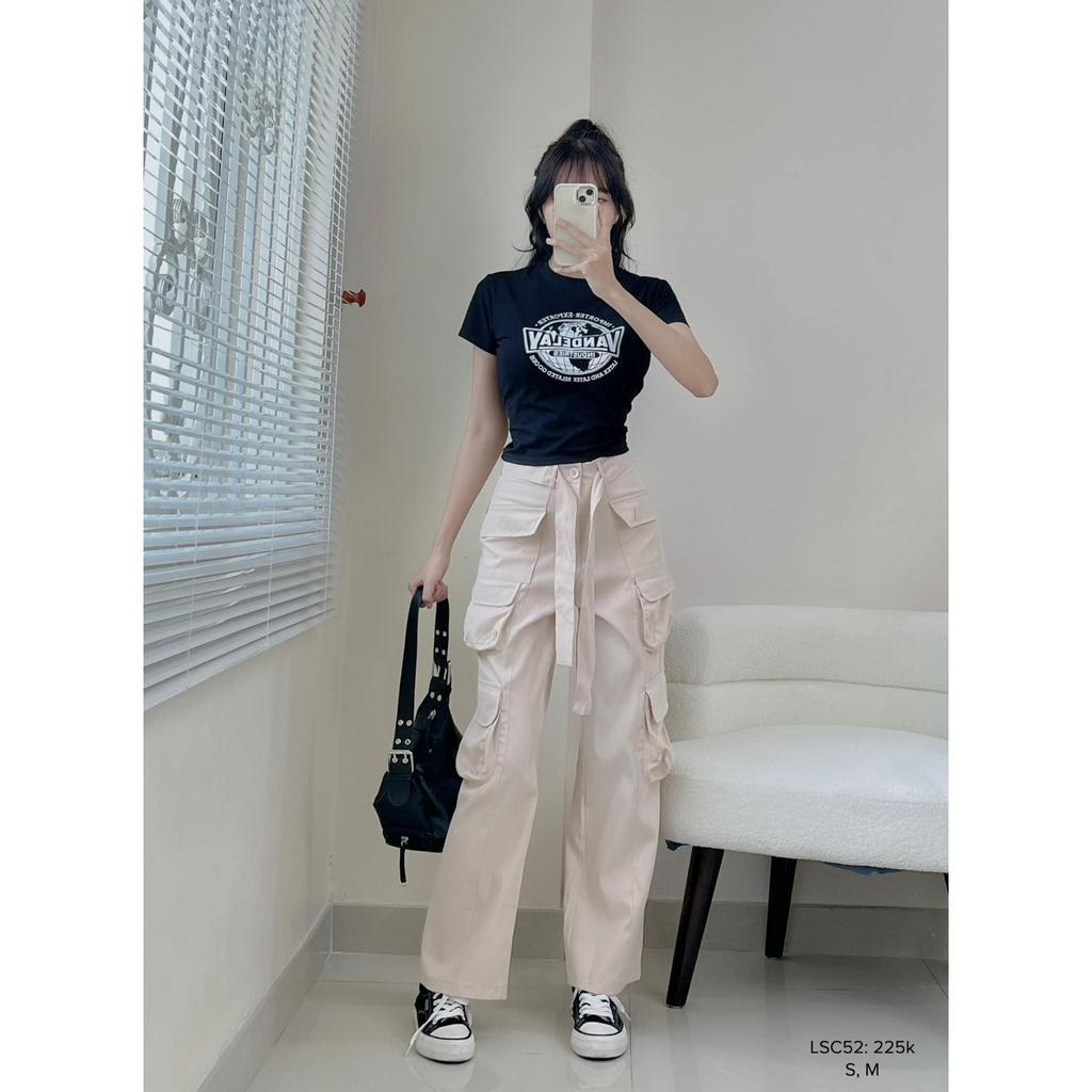 Set quần kaki túi hộp áo thun croptop phong cách năng động CHIBEST LSC52