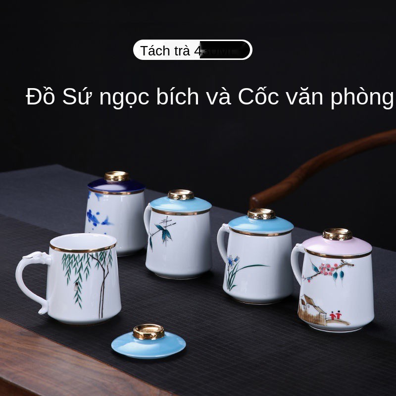 Cốc men có nắp Giá trị cao Kiểu cổ Siêu công suất lớn trong gia đình tách trà gốm sứ phòng khách cho nam và nữ