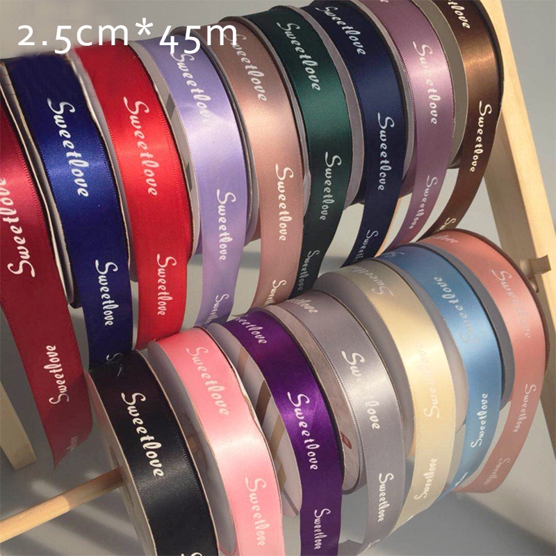 Cuộn dây ruy băng 2.5cm*45m in họa tiết trái tim xinh xắn dùng để trang trí