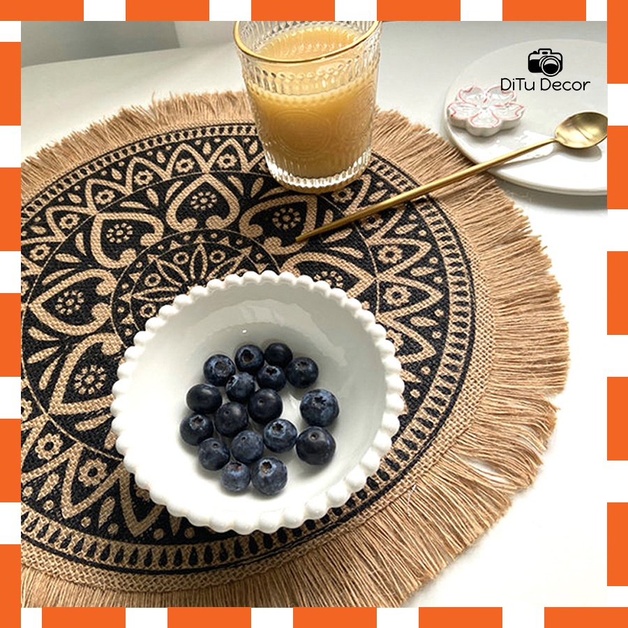 Thảm đay tròn tua rua, thảm lót bàn ăn, decor chụp ảnh trang trí - DiTu Decor