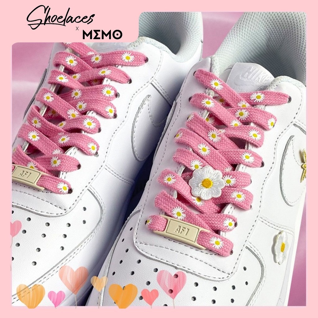 Dây Giày Custom Air Force 1 Shadow Magic Flamingo- Dây Giày Phụ Kiện Hoa Cúc Màu Hồng Shoelaces Memo